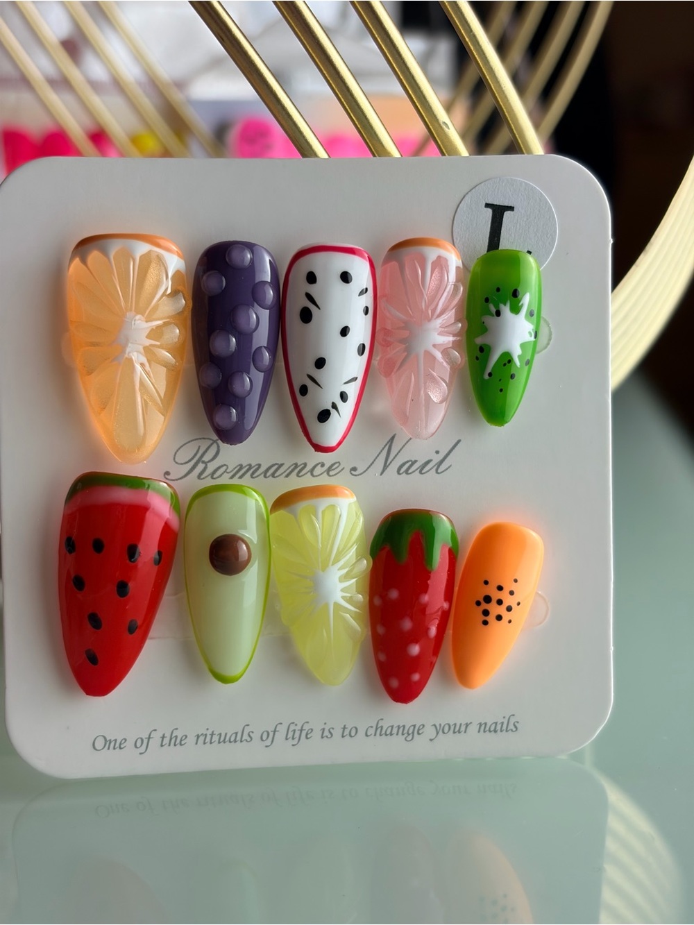 Fruit-Themed Press-On Nail Set - Multi Color Large